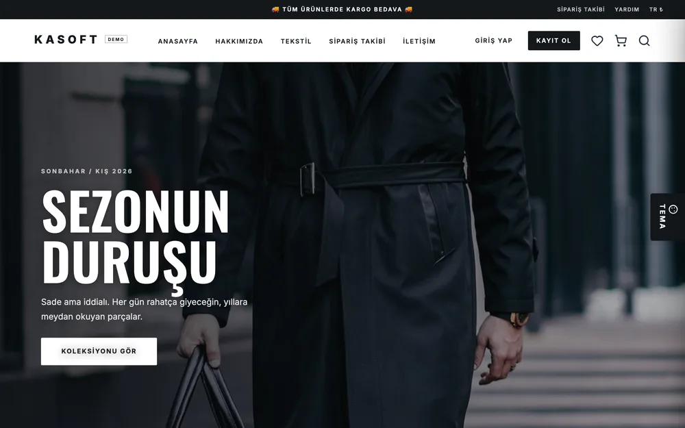 Erkek Giyim e-ticaret teması ekran görüntüsü